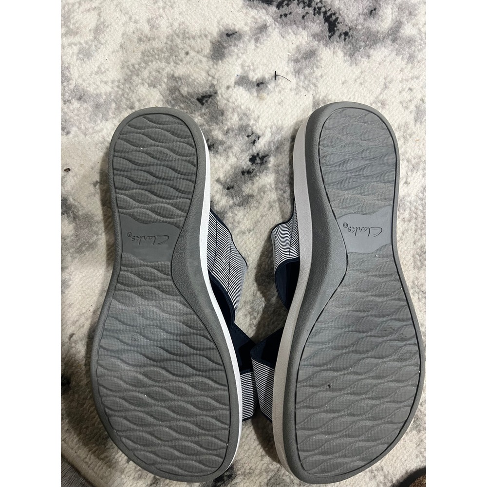 Clarks Cloudsteppers Arla Glison Womens Navy White Striped Slide Sandals Size 12 - Picture 2 of 3